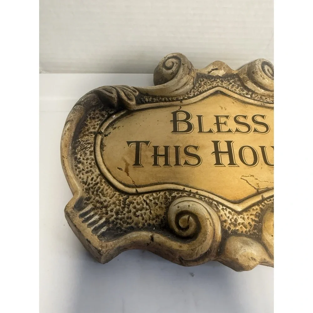 Signed Shannon Kurtz Bless This House Art Pottery Plaque Wall Decor 12x8